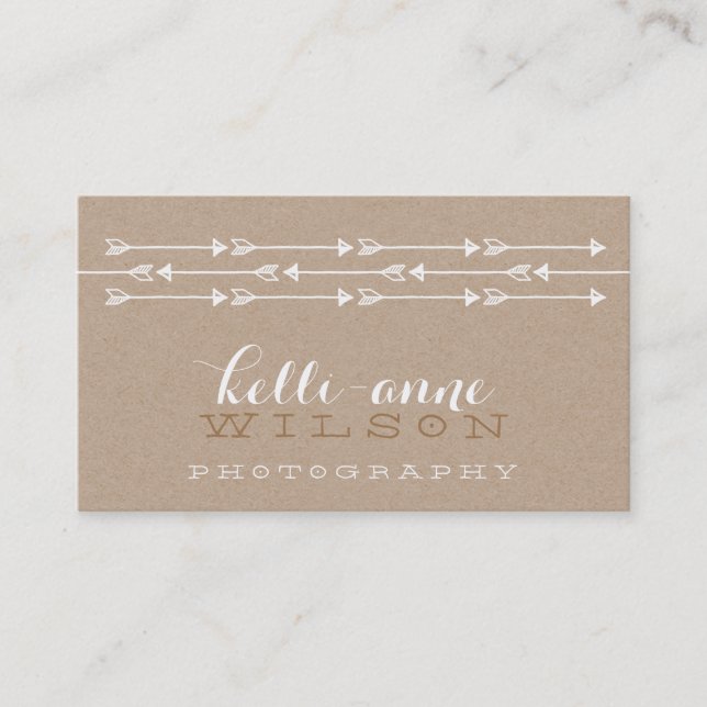 Carte De Visite Motif de flèche RUSTIQUE joli boho blanc kraft (Devant)