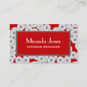 Carte De Visite Motif de fleur d'art déco - blanc sur rouge-foncé