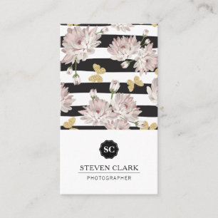 Carte De Visite Motif de fleurs avec papillons scintillants