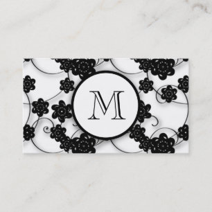 Carte De Visite Motif de fleurs noir mignon de mod, votre initiale