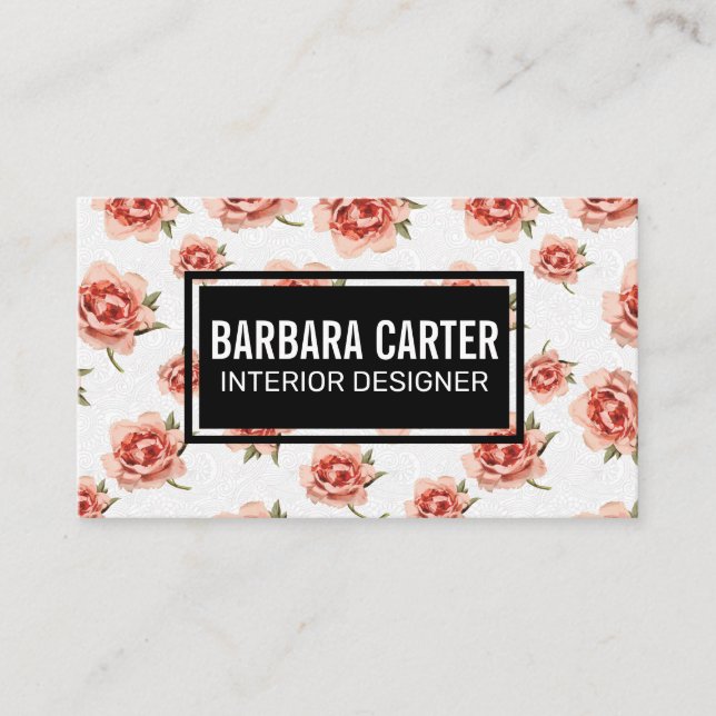 Carte De Visite Motif de fleurs roses (Devant)