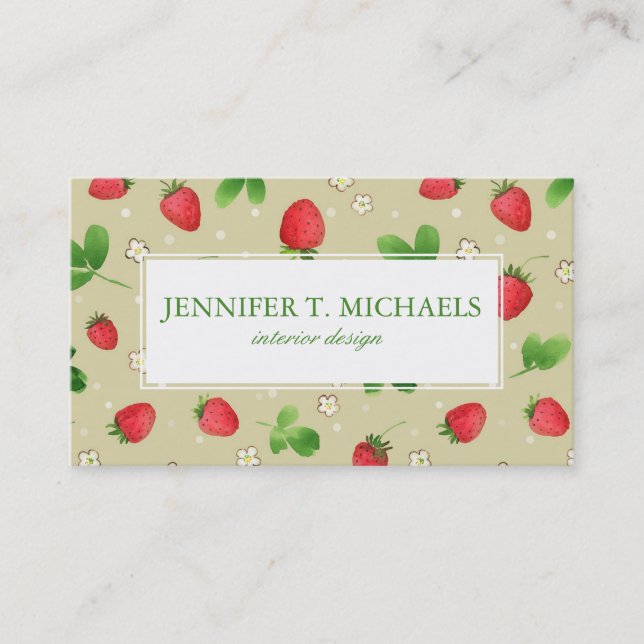 Carte De Visite Motif de fraises d'aquarelle (Devant)