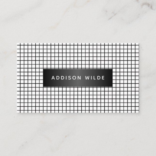 Carte De Visite Motif de grille moderne en noir et blanc (Devant)