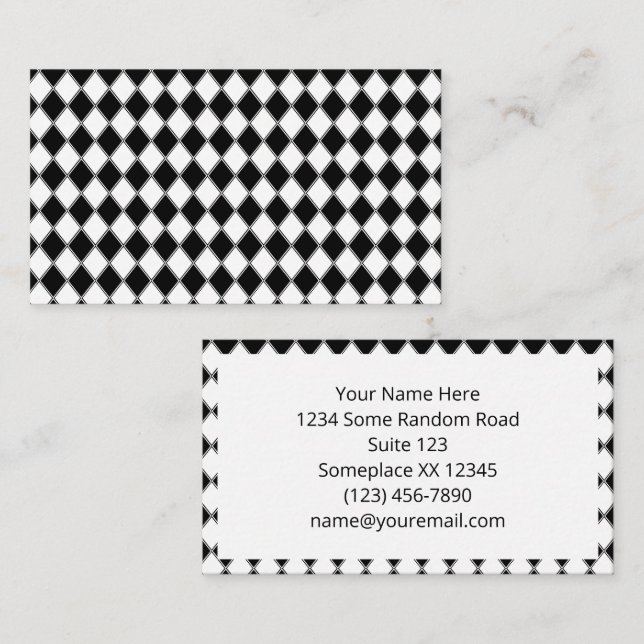 Carte De Visite Motif de Jacquard Diamant noir et blanc (Devant / Derrière)