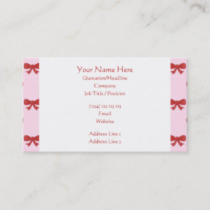 Carte De Visite Motif de la Bow rouge à ruban sur rose.