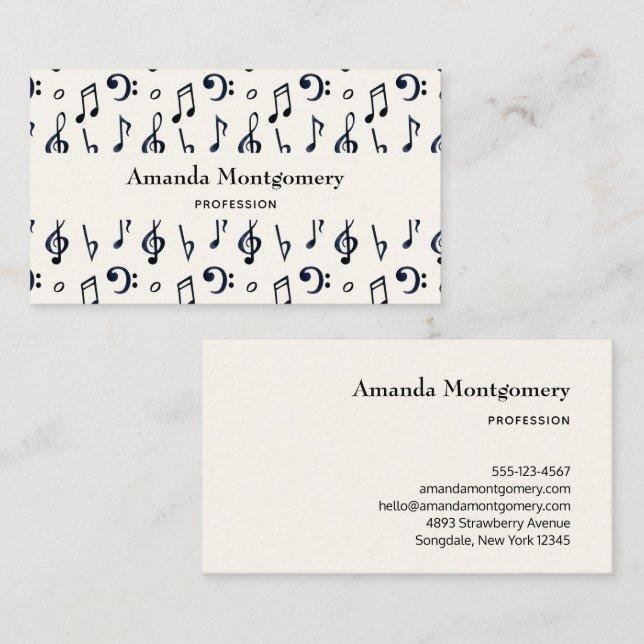 Carte De Visite Motif de notes musicales mignonnes (Devant / Derrière)