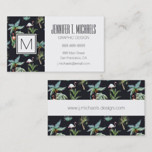 Carte De Visite Motif de palme aquarelle  Monogramme