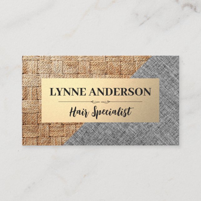 Carte De Visite Motif de panier | Tissu gris lin (Devant)