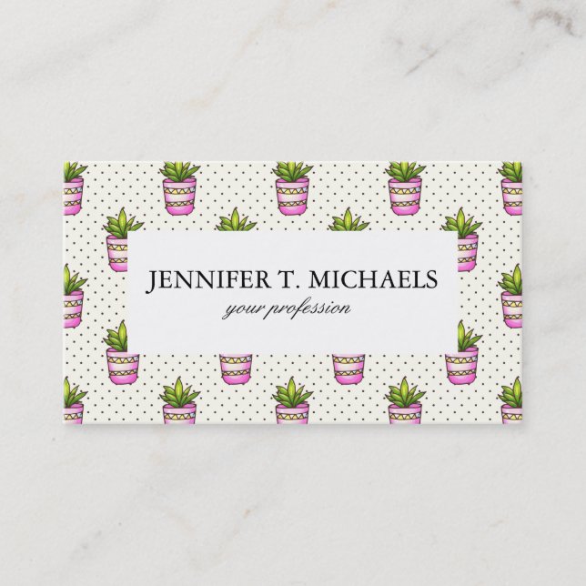 Carte De Visite Motif de point Polka Succulent Aquarelle (Devant)