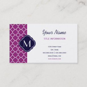 Carte De Visite Motif de Quatrefoil mauve avec monogramme