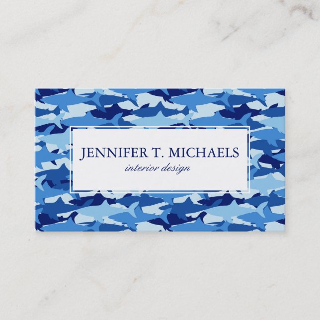 Carte De Visite Motif de requin bleu de monogramme (Devant)