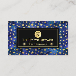 Carte De Visite Motif d'encre bleu aquarelle avec étoiles d'or