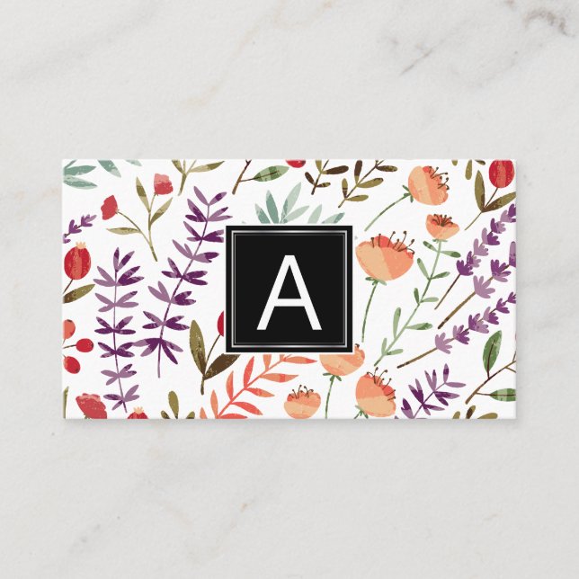 Carte De Visite Motif du jardin de printemps | Monogramme (Devant)