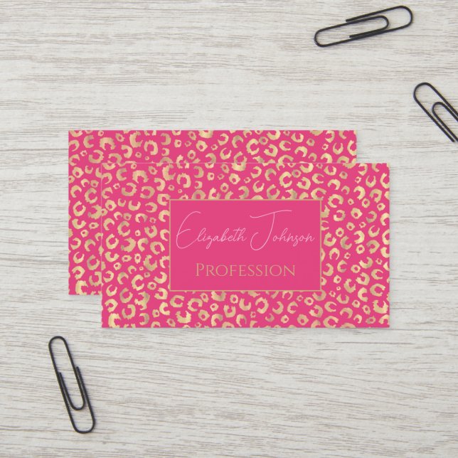 Carte De Visite Motif Empreinte de léopard moderne Gold Pink (Devant/Arrière en situation)