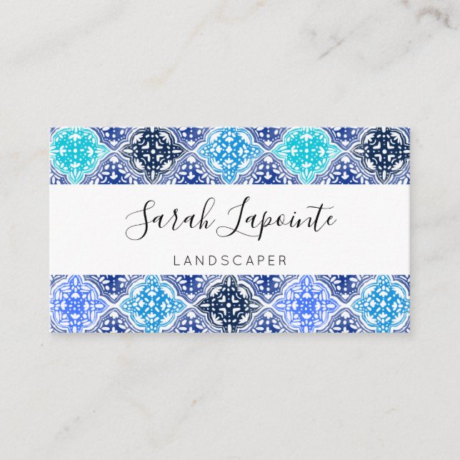Carte De Visite Motif en carrelage marocain peint en bleu (Devant)