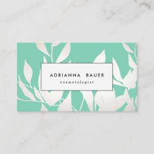 Carte De Visite Motif Feuille élégant moderne Silver & Mint Green