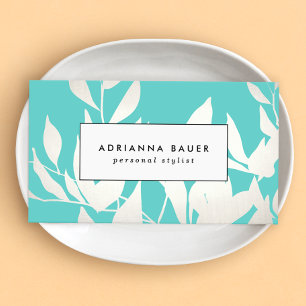 Carte De Visite Motif Feuille moderne moderne blanc et turquoise