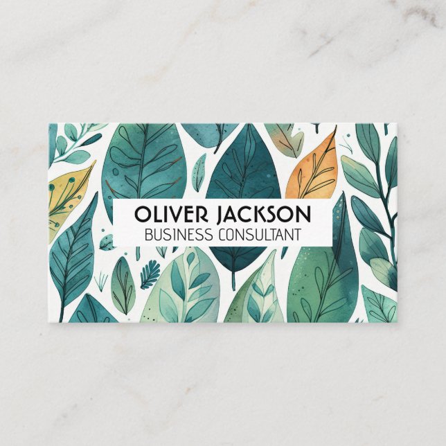 Carte De Visite Motif Feuille Tropical tiré à la main (Devant)