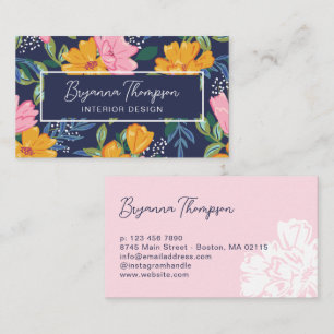 Carte De Visite Motif floral abstrait moderne rose et jaune