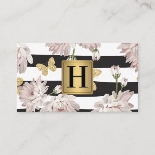 Carte De Visite Motif floral avec des mouches de beurre scintillan
