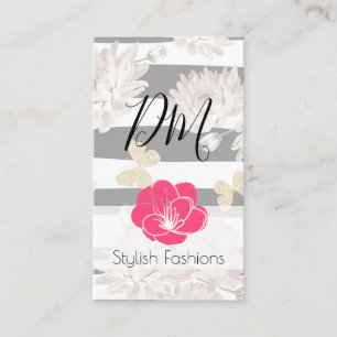 Carte De Visite Motif floral avec papillons scintillants