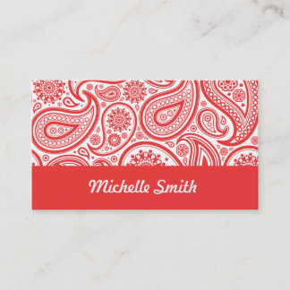 Carte De Visite Motif floral blanc rouge de Paisley