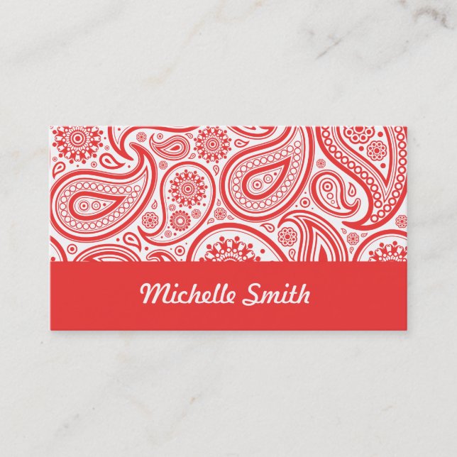 Carte De Visite Motif floral blanc rouge de Paisley (Devant)