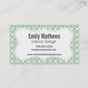 Carte De Visite Motif floral bleu-vert et crème