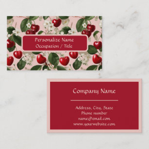 Carte De Visite Motif floral de fruits rouges de cerisier en fleur