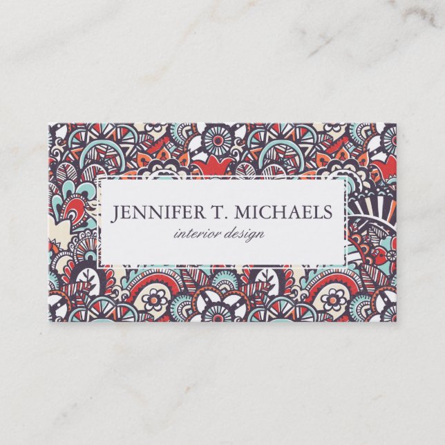 Carte De Visite Motif floral de griffonnage de Paisley (Devant)