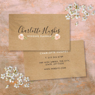 Carte De Visite Motif floral de rose bohème Kraft rustique