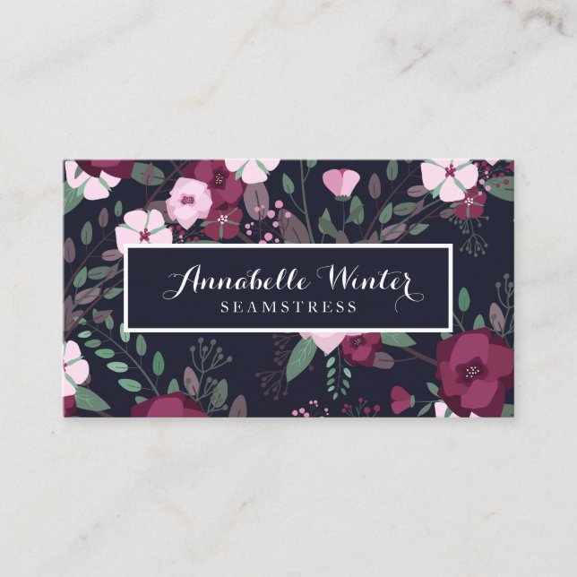 Carte De Visite Motif floral de roses roses et violets (Devant)