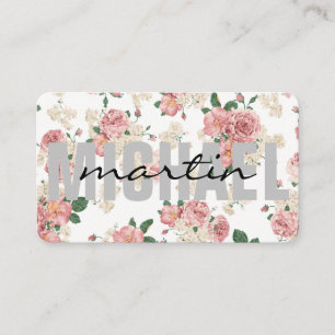 Carte De Visite Motif floral de texte gras et cursif