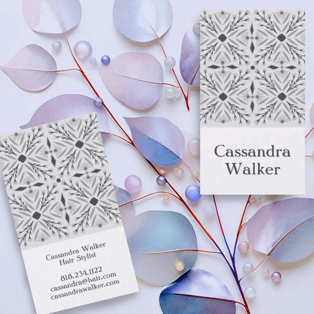 Carte De Visite Motif floral Dolores Carreaux gris (Pretty hand made tile pattern in gray on these custom business cards for an elegant look)