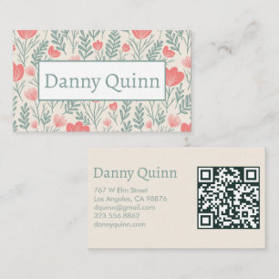 Carte De Visite Motif floral Elégant Botanique Rose Vert