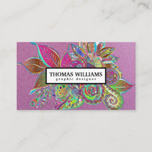 Carte De Visite Motif floral paisley aquarelle rouge bleu