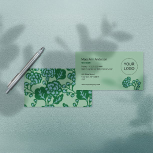 Carte De Visite Motif floral vert et bleu vibrant et gras