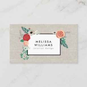 Carte De Visite Motif Floral vintage moderne sur Linen Designer