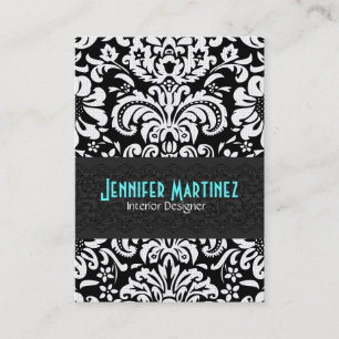 Carte De Visite Motif floral vintage noir et blanc 4 de damassé