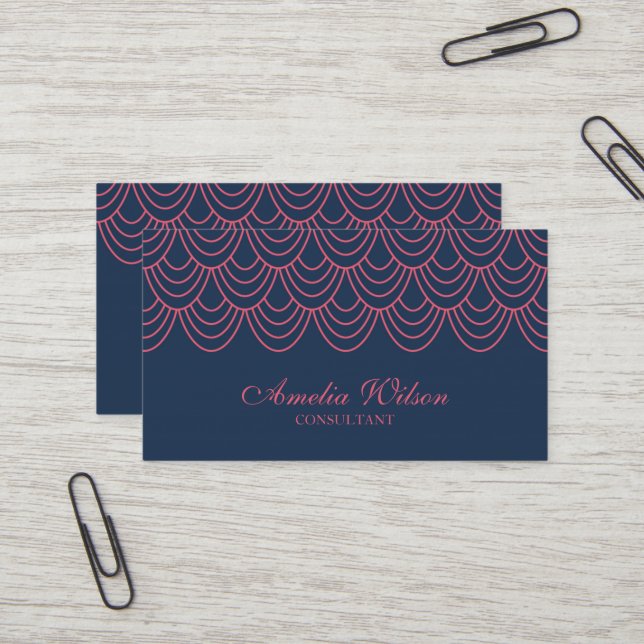 Carte De Visite Motif géométrique bleu et rose élégant (Devant/Arrière en situation)