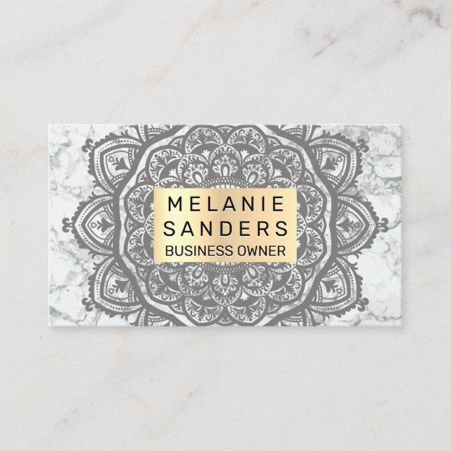 Carte De Visite Motif géométrique | MARBRE BLANC | Mandala (Devant)