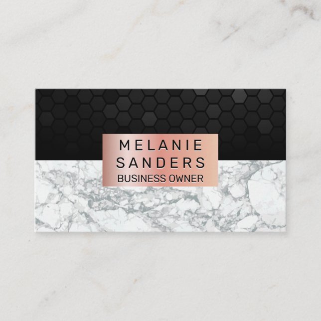 Carte De Visite Motif géométrique | MARBRE BLANC | Rose Gold Frame (Devant)