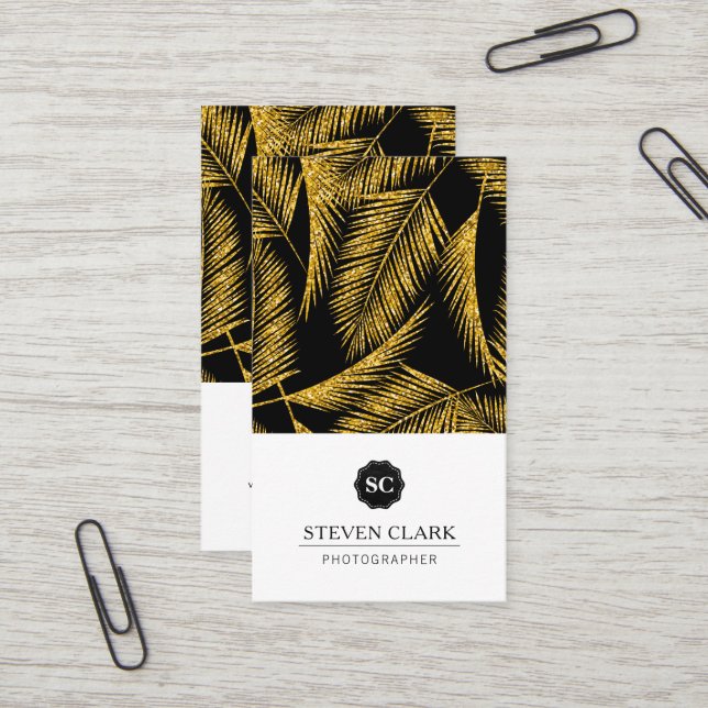 Carte De Visite Motif Gold Palm Leaf (Devant/Arrière en situation)