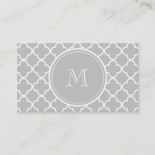 Carte De Visite Motif gris de Quatrefoil, votre monogramme