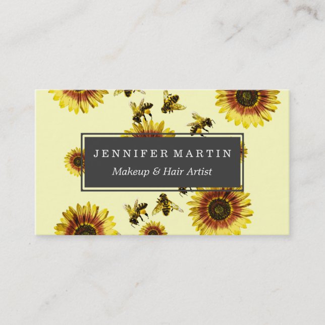 Carte De Visite Motif jaune d'été de tournesols et d'abeilles de (Devant)