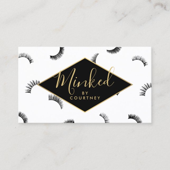 Carte De Visite Motif Lashes de Texte Minifié Blanc/Noir/Or (Devant)