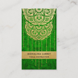 Carte De Visite Motif Mandala Gold Foil Damask Faux vert 