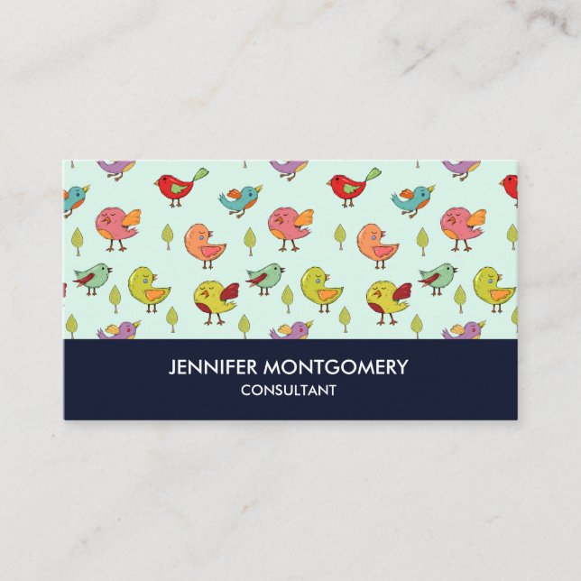 Carte De Visite Motif mignon couleur Whimsical Birds (Devant)