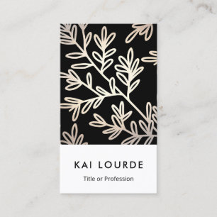 Carte De Visite Motif moderne Elegant Black et Gold Leaf