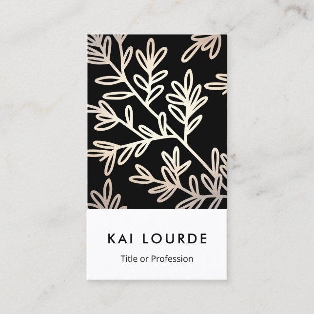 Carte De Visite Motif moderne Elegant Black et Gold Leaf (Devant)
